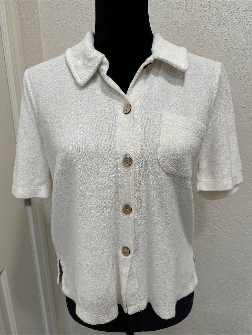 Faherty Off White Short-Sleeve Terrycloth Button-Down Terry Polo